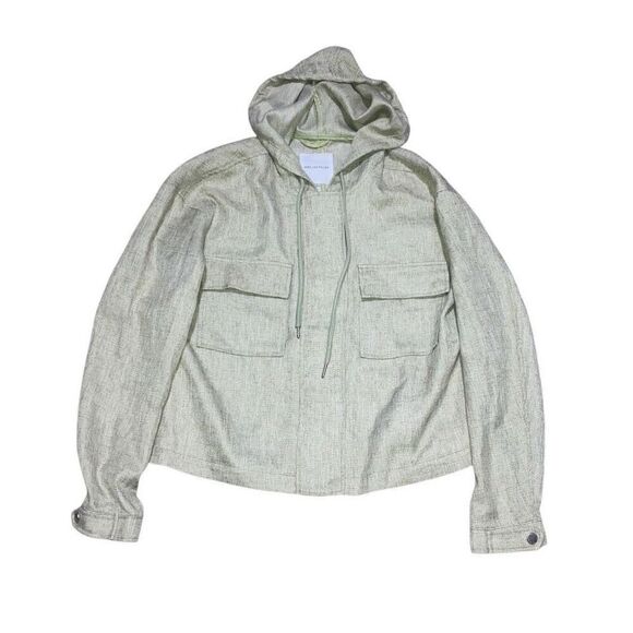 Avec Les Filles Size Medium Green Tweed Utility Zip Up Moto Bomber Jacket Hooded - Picture 1 of 5